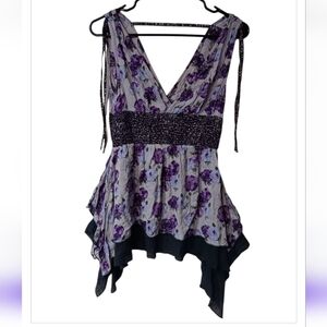Lulumari Floral Purple Sleeveless Top Sz M